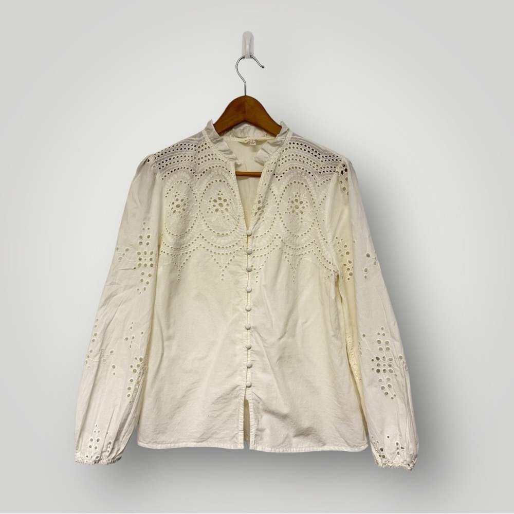 Adiva  Light Cream Eyelet Longsleeve‎ Top Sz M
